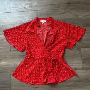 Monteau red with white polka dot peplum blouse